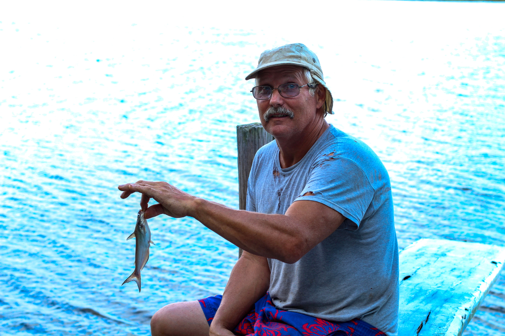 Active senior man go fishing at Mattaponi River in Virginia