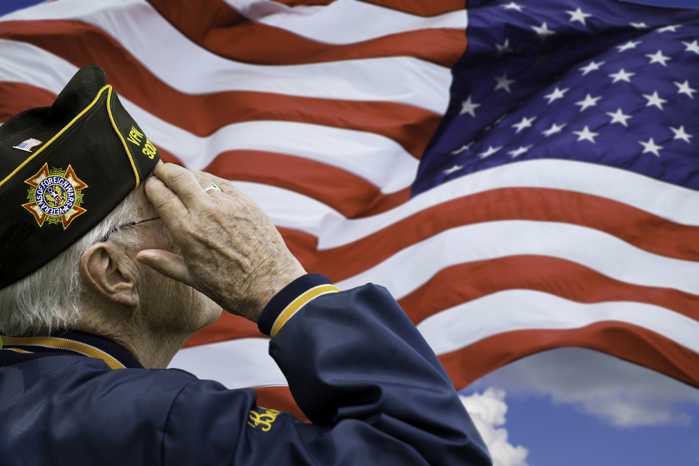 Military member salutes to USA flag